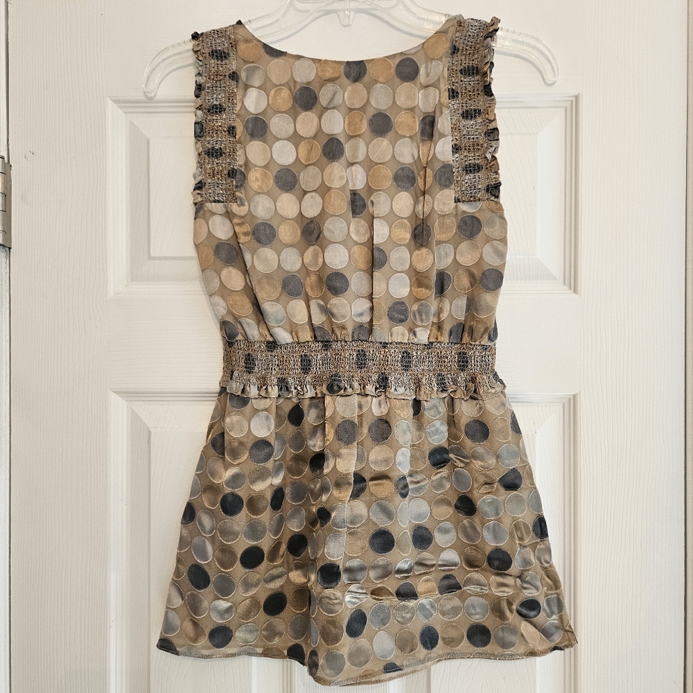 BCBGMaxAzria Beige and Gray Polka Dot Blouse Sz XS - Picture 4 of 6